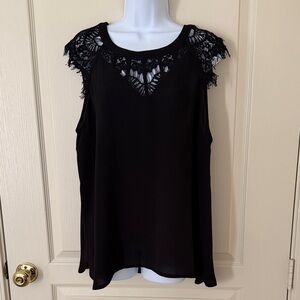 41 Hawthorn Black Lace-Shoulder Women's Sleeveless Blouse Size XL EUC!